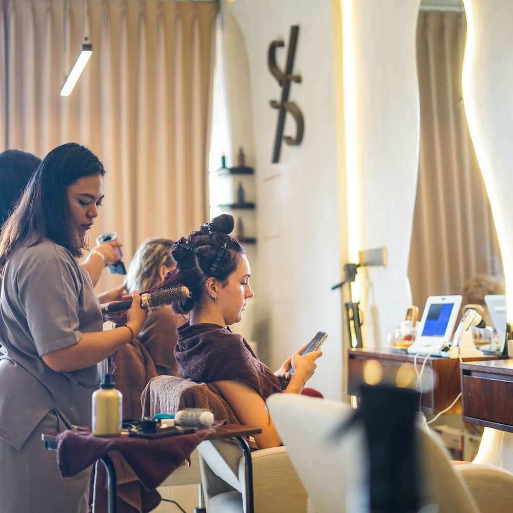 Precision hair styling and care Bali sanctuary interior at Solve Sana
